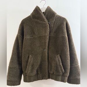 Apiece Apart Campania faux fur bomber jacket, olive green, size 4